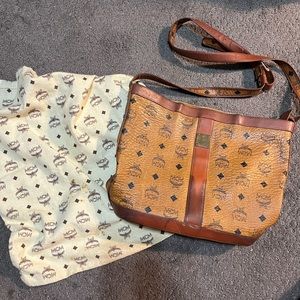 VINTAGE MCM Munchen Cross Body Style Brown Logo Printed Purse USED
